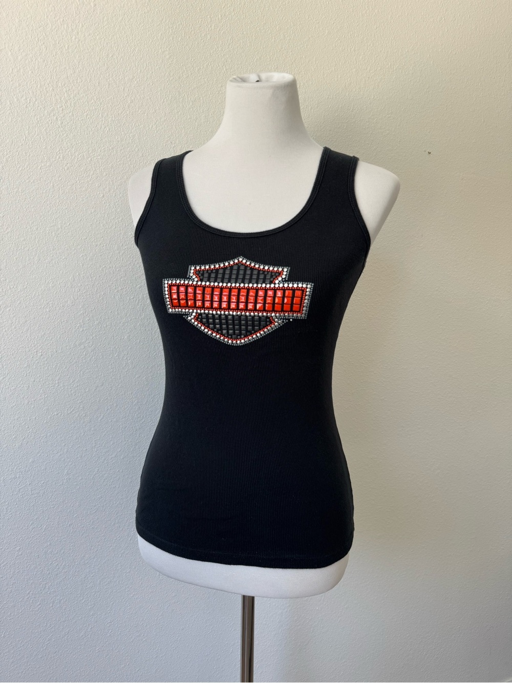 Harley Davidson Ribbed Women's Tank Top with Red Studded Logo